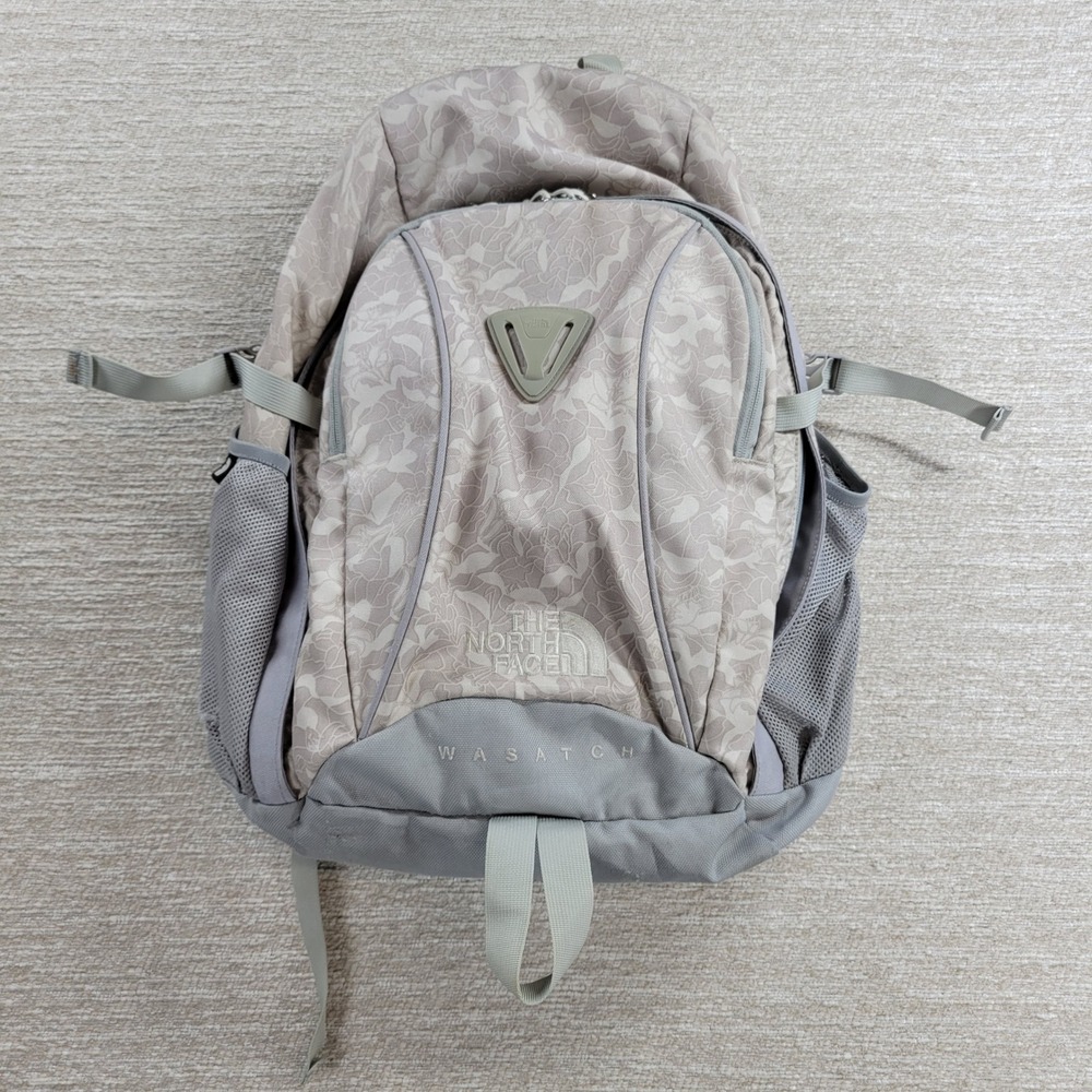 The North Face Wasatch Laptop Backpack Floral Print Beige Grey Daypack Hiking